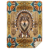 Native American Wolf Spirit Blanket, Native Wolf Fleece, Sherpa Blanket MSHL Premium Mink Sherpa Blanket 60x80