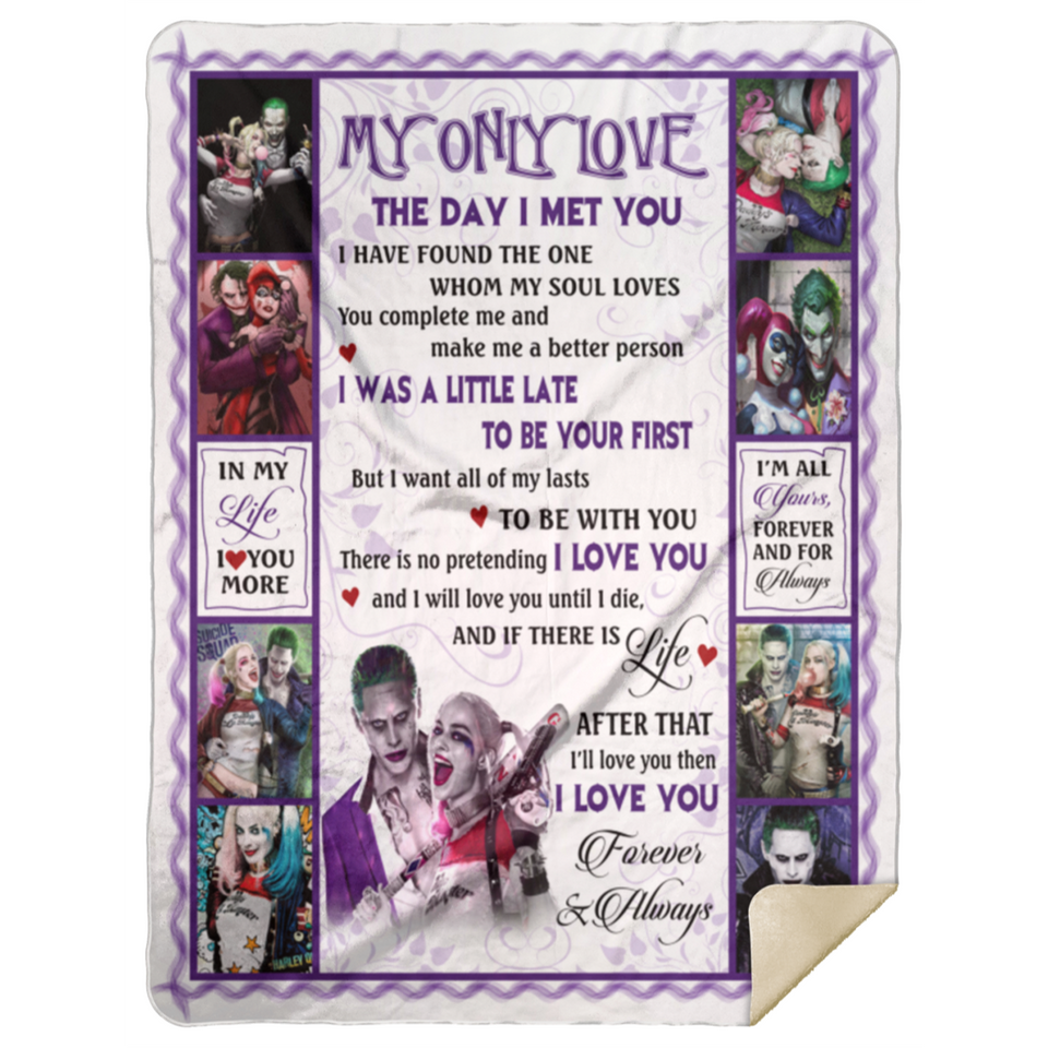 Joker Harley Quinn Blanket, My Only Love Fleece, Sherpa Blanket Valentine's gift - MSHL Premium Mink Sherpa Blanket 60x80