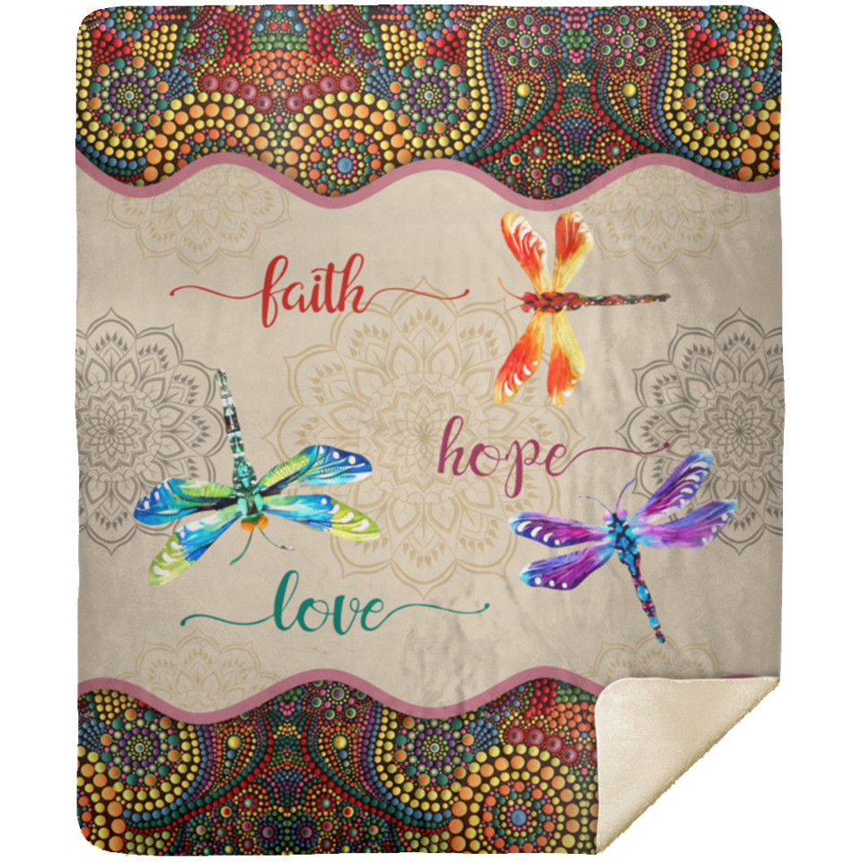 Dragonfly Blanket, Faith, Hope & Love Fleece, Sherpa Blanket, Gift Ideas MSHM Premium Mink Sherpa Blanket 50x60