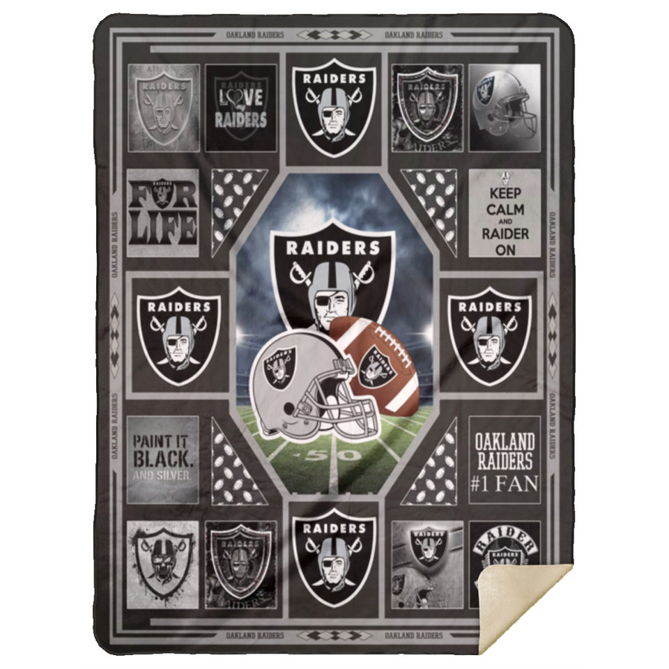 Oakland Raiders Quilt Blanket Fleece Sherpa Throw Blanket - MSHL Premium Mink Sherpa Blanket 60x80