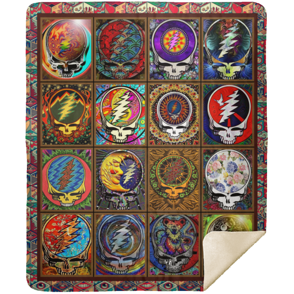 Skull Grateful Dead Steal Your Face Blanket Fleece Sherpa Throw Quilt Blanket V2 MSHM Premium Mink Sherpa Blanket 50x60