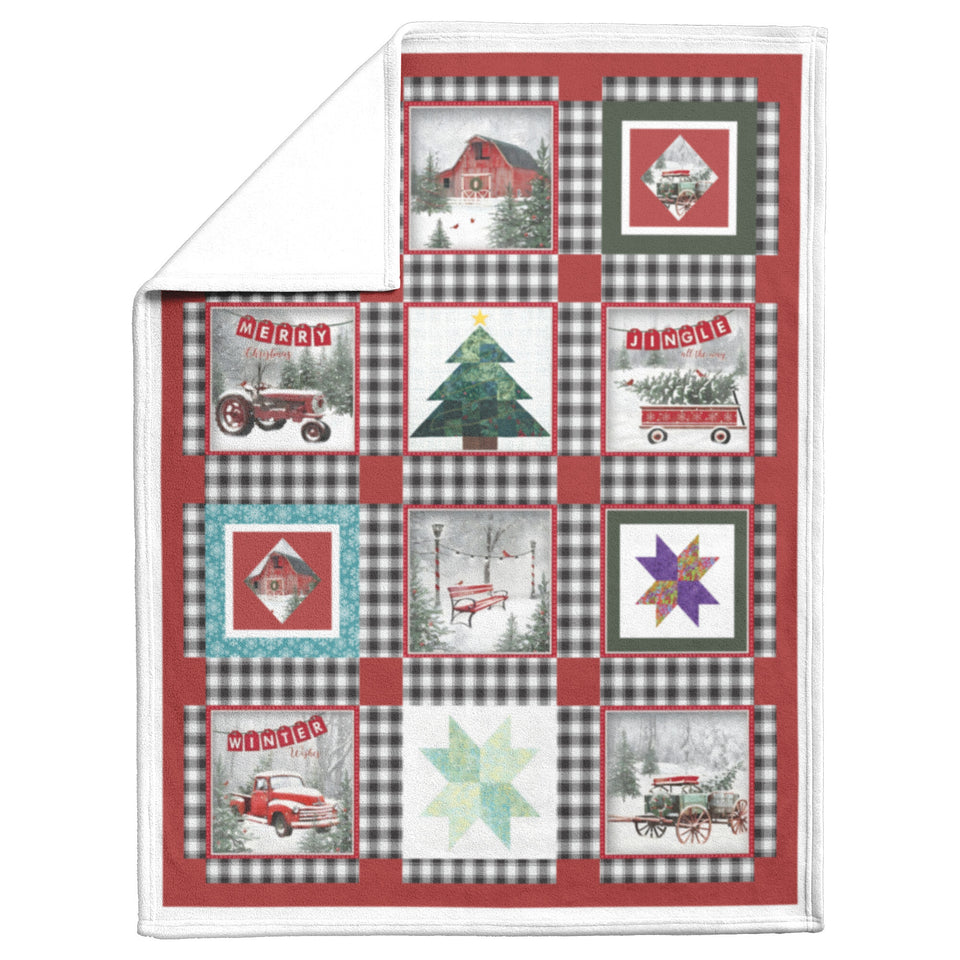 Farmhouse, Tree, Red Truck Christmas Fleece copy