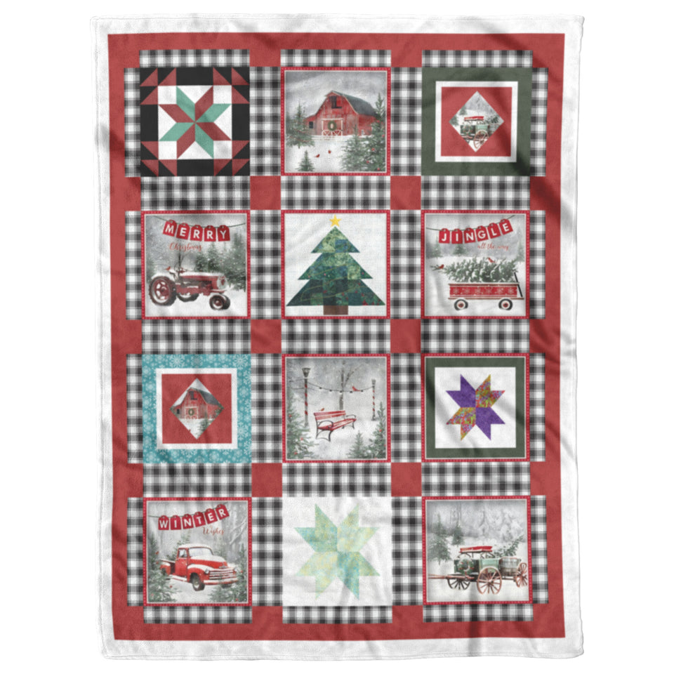 Farmhouse, Tree, Red Truck Christmas Fleece copy