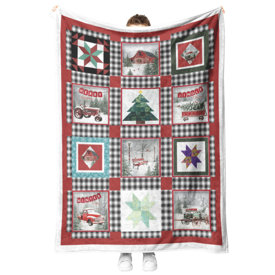 Farmhouse, Tree, Red Truck Christmas Fleece copy