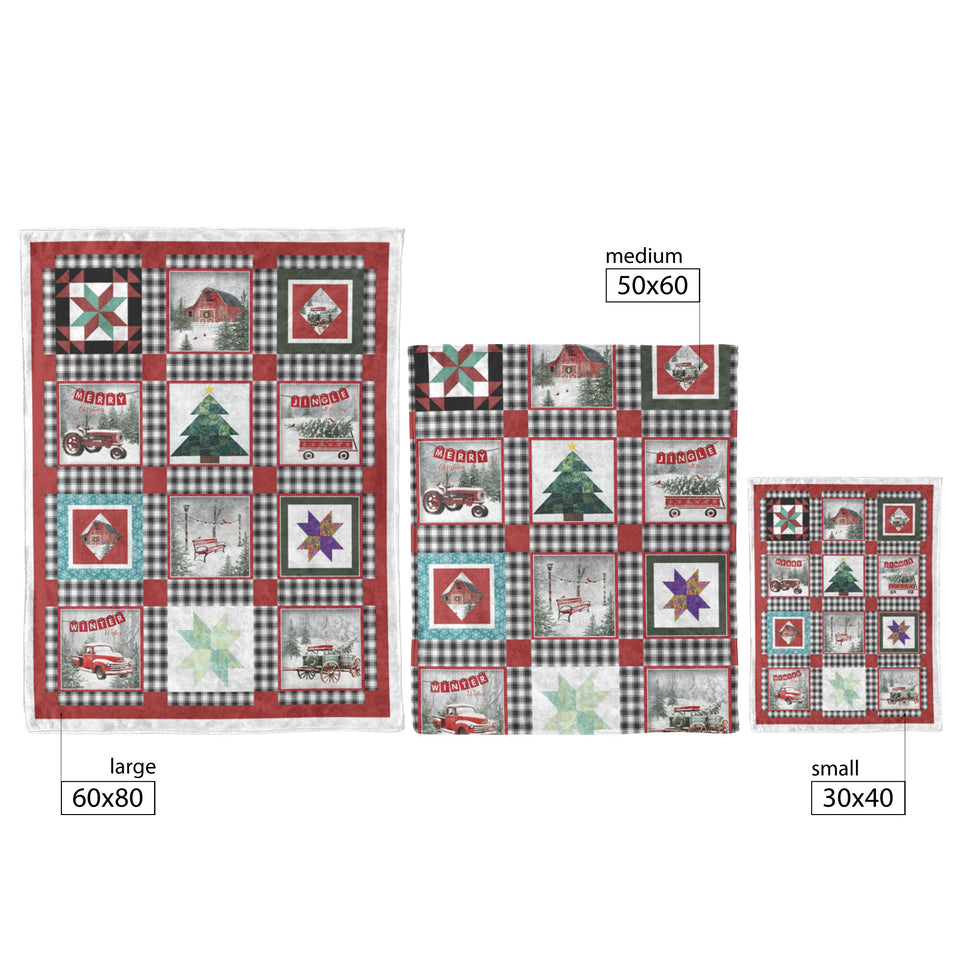 Farmhouse, Tree, Red Truck Christmas Fleece copy