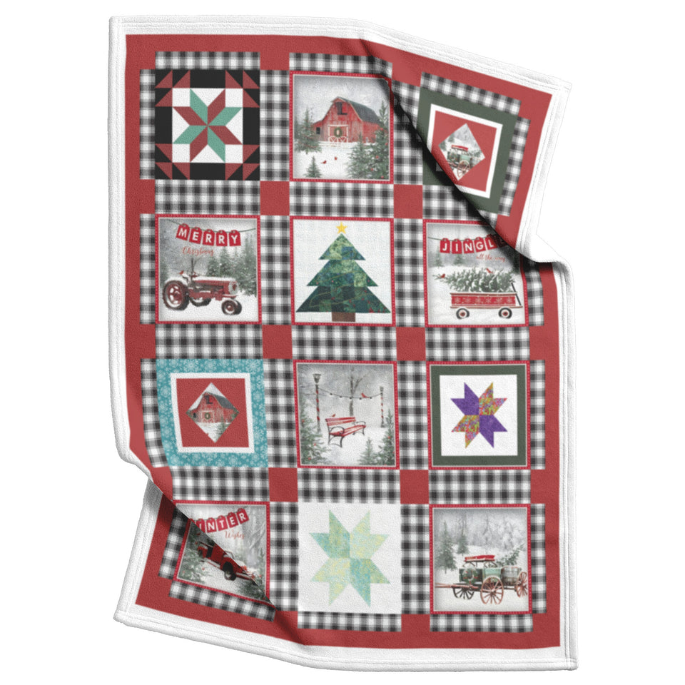 Farmhouse, Tree, Red Truck Christmas Fleece copy
