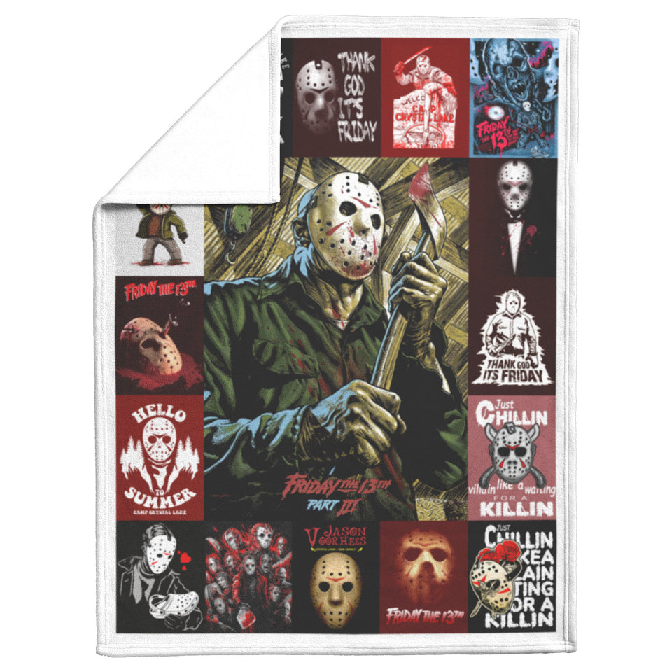 Friday the 13th - Halloween Movie Blanket, Jason Voorhees Fleece, Sherpa Blanket 30x40