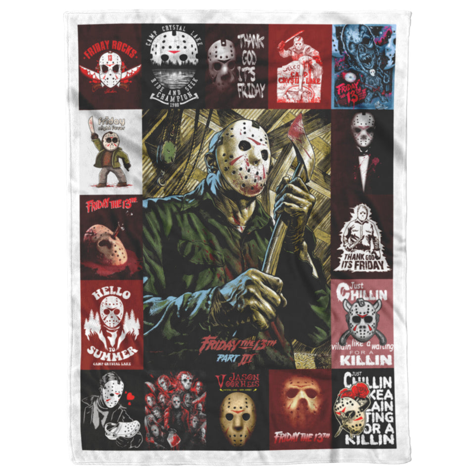 Friday the 13th - Halloween Movie Blanket, Jason Voorhees Fleece, Sherpa Blanket 30x40