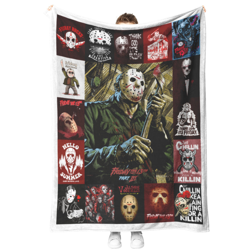 Friday the 13th - Halloween Movie Blanket, Jason Voorhees Fleece, Sherpa Blanket 30x40