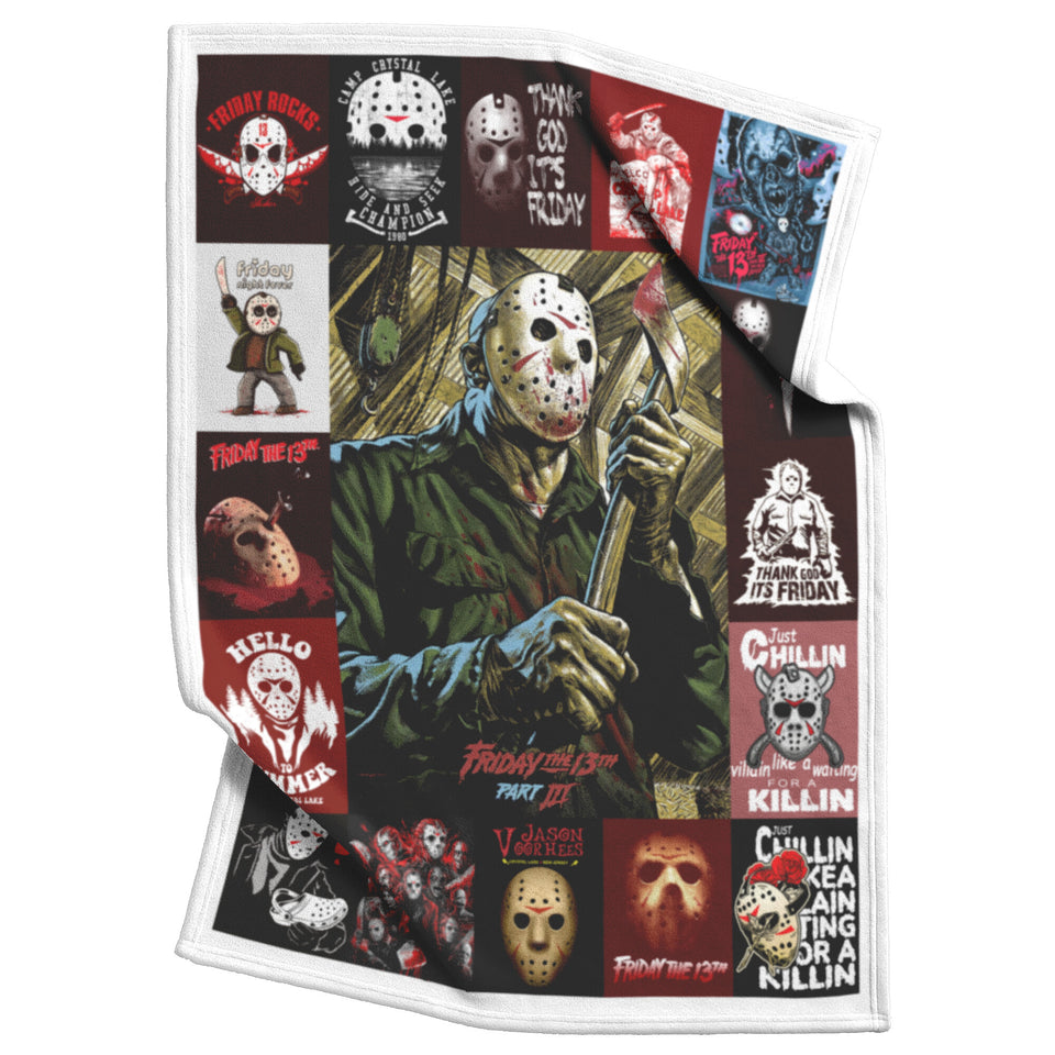 Friday the 13th - Halloween Movie Blanket, Jason Voorhees Fleece, Sherpa Blanket 30x40