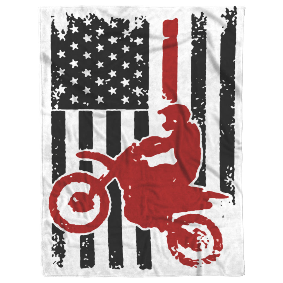Motorbike Fleece Blanket - American Flag Dirt Bike Fleece Blanket copy