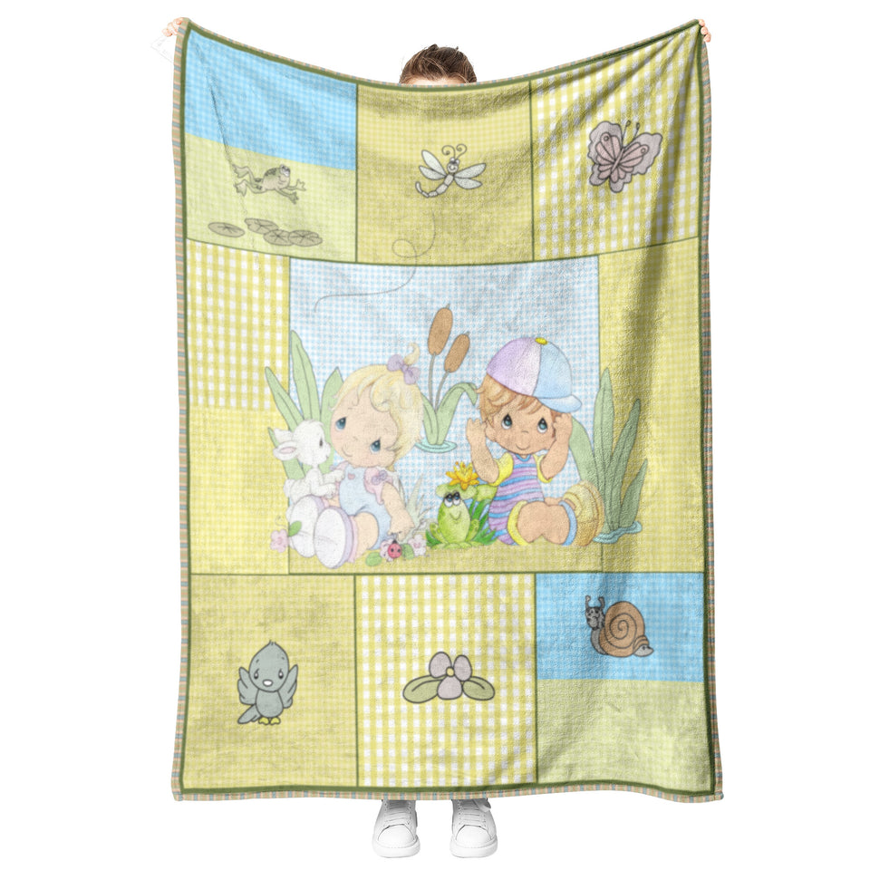 PRECIOUS MOMENTS Boy Girl Frog Crib Comforter Blanket Quilt Green Unisex Bunny