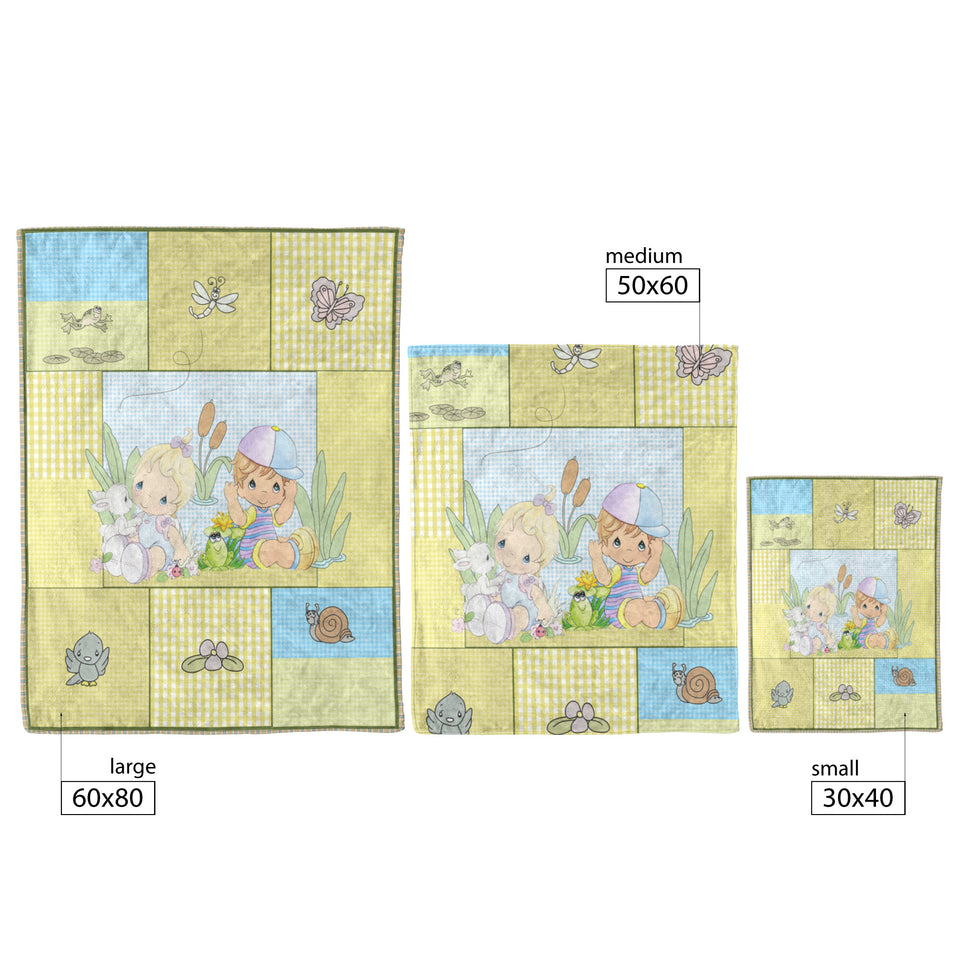 PRECIOUS MOMENTS Boy Girl Frog Crib Comforter Blanket Quilt Green Unisex Bunny
