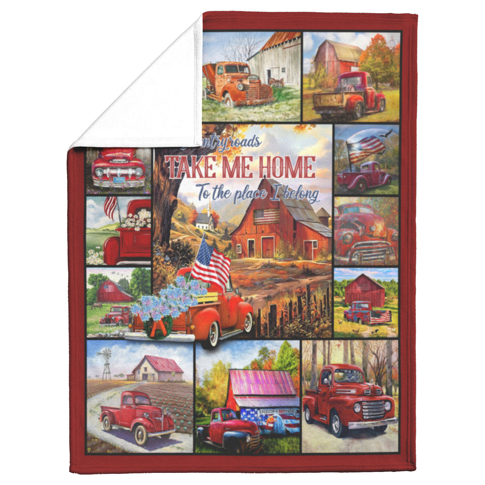 Red Truck Quilt, Country Roads Take Me Home Quilt Blanket copy