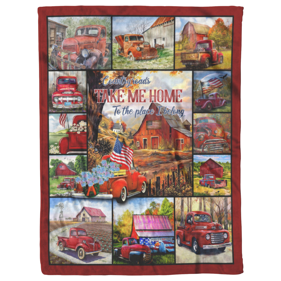Red Truck Quilt, Country Roads Take Me Home Quilt Blanket copy
