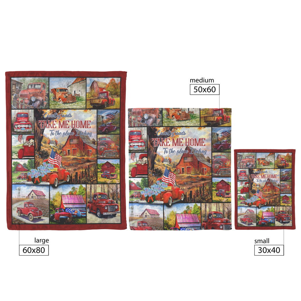 Red Truck Quilt, Country Roads Take Me Home Quilt Blanket copy