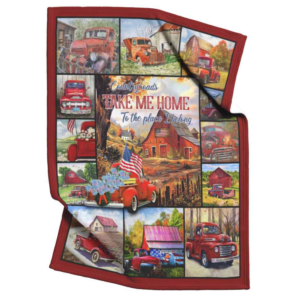 Red Truck Quilt, Country Roads Take Me Home Quilt Blanket copy
