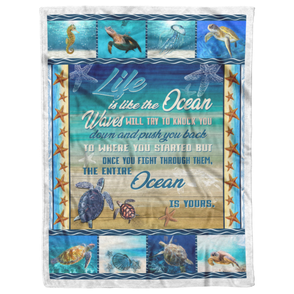 Sea Turtle Blanket Microfiber Plush Sherpa Blankets