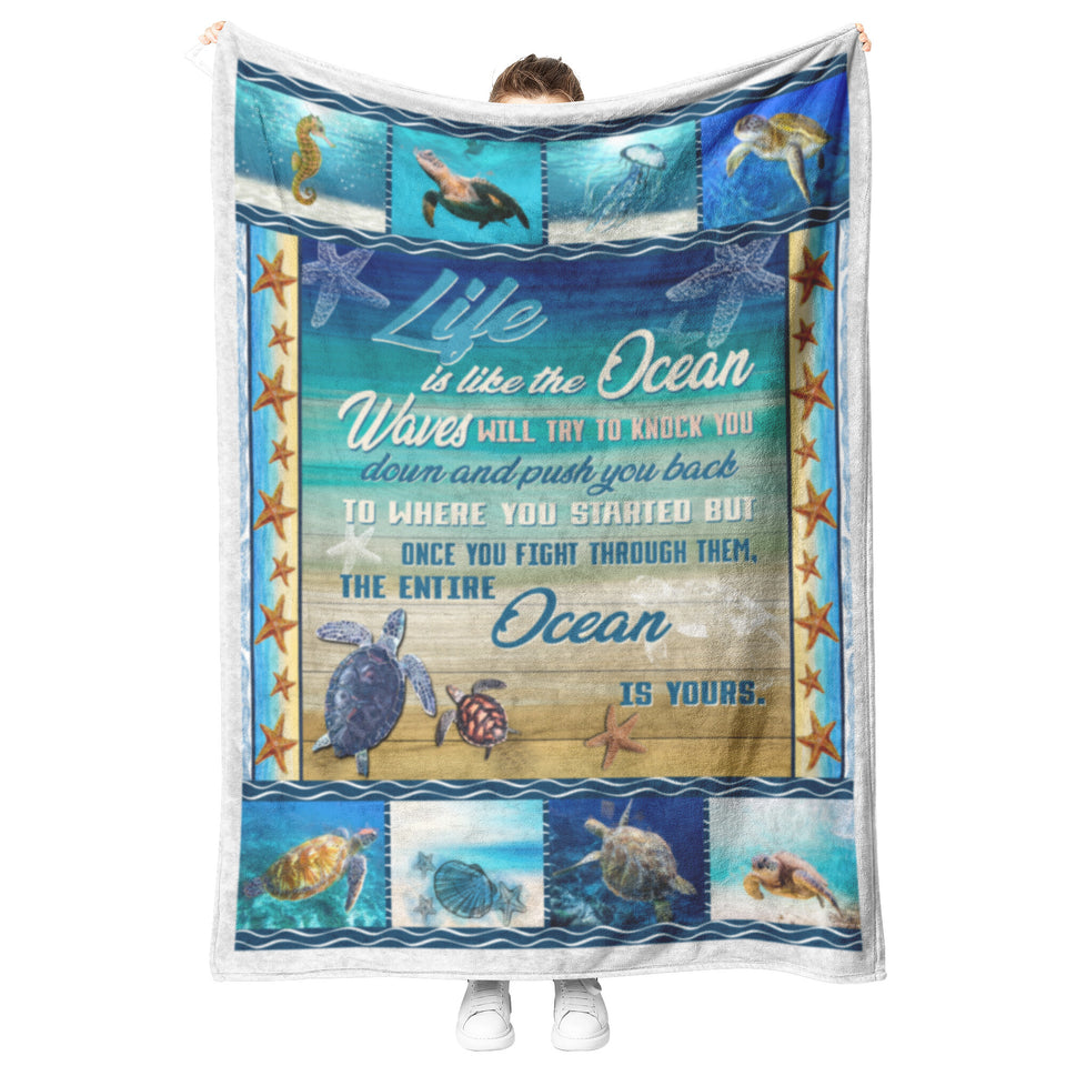 Sea Turtle Blanket Microfiber Plush Sherpa Blankets