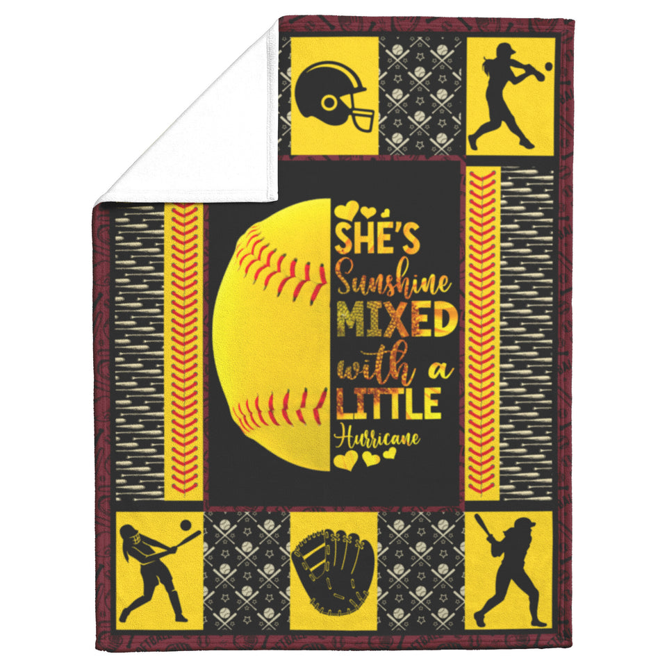Softball Lover, Love Softball, She's Sunshine Mixed with a Little Hurricane Blanket copy