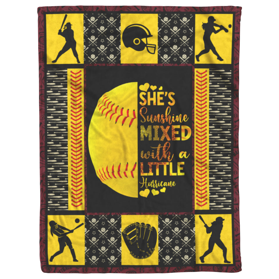 Softball Lover, Love Softball, She's Sunshine Mixed with a Little Hurricane Blanket copy