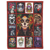 Sugar Skull Blanket Soft Fleece Throw Blanket,Candy Skull Rose Blankets Gothic Warm Fuzzy Flannel Blanket