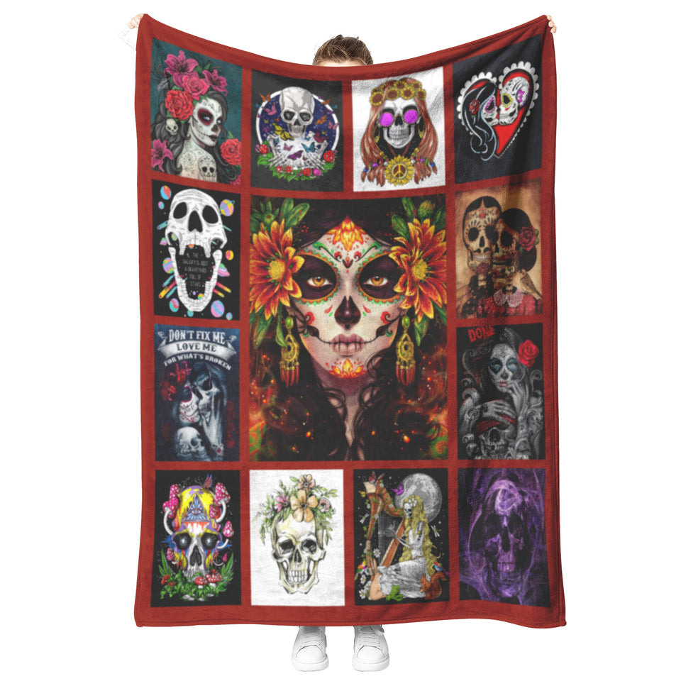 Sugar Skull Blanket Soft Fleece Throw Blanket,Candy Skull Rose Blankets Gothic Warm Fuzzy Flannel Blanket