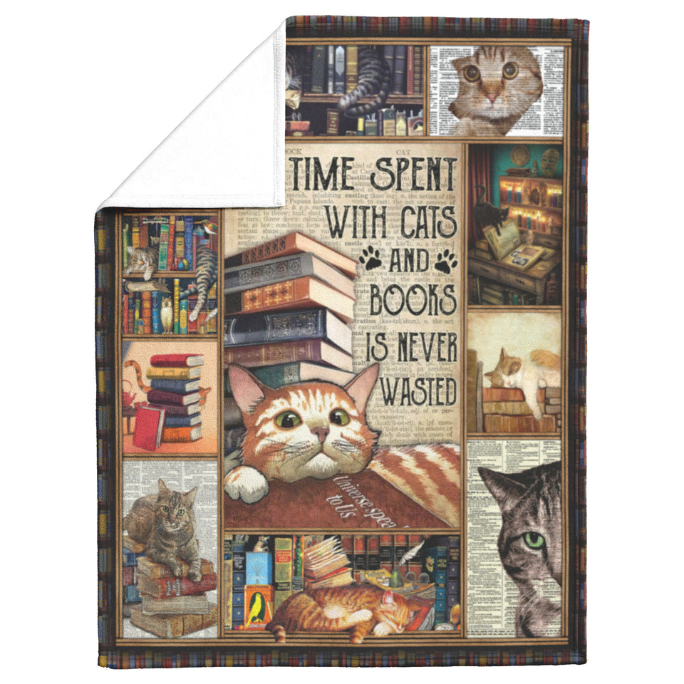Time Spent with Cats and Books is Never Wasted. Love Reading Blanket, Fleece or Sherpa Blankets