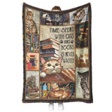 Time Spent with Cats and Books is Never Wasted. Love Reading Blanket, Fleece or Sherpa Blankets
