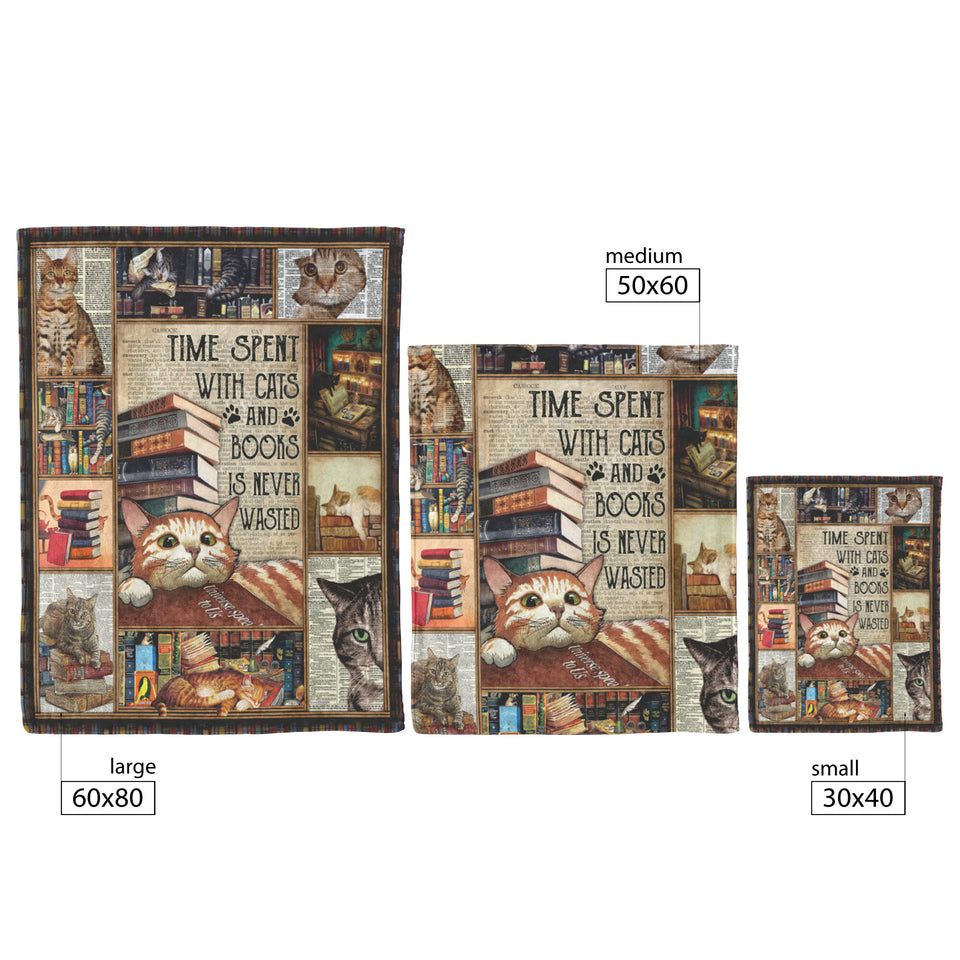 Time Spent with Cats and Books is Never Wasted. Love Reading Blanket, Fleece or Sherpa Blankets