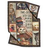 Time Spent with Cats and Books is Never Wasted. Love Reading Blanket, Fleece or Sherpa Blankets