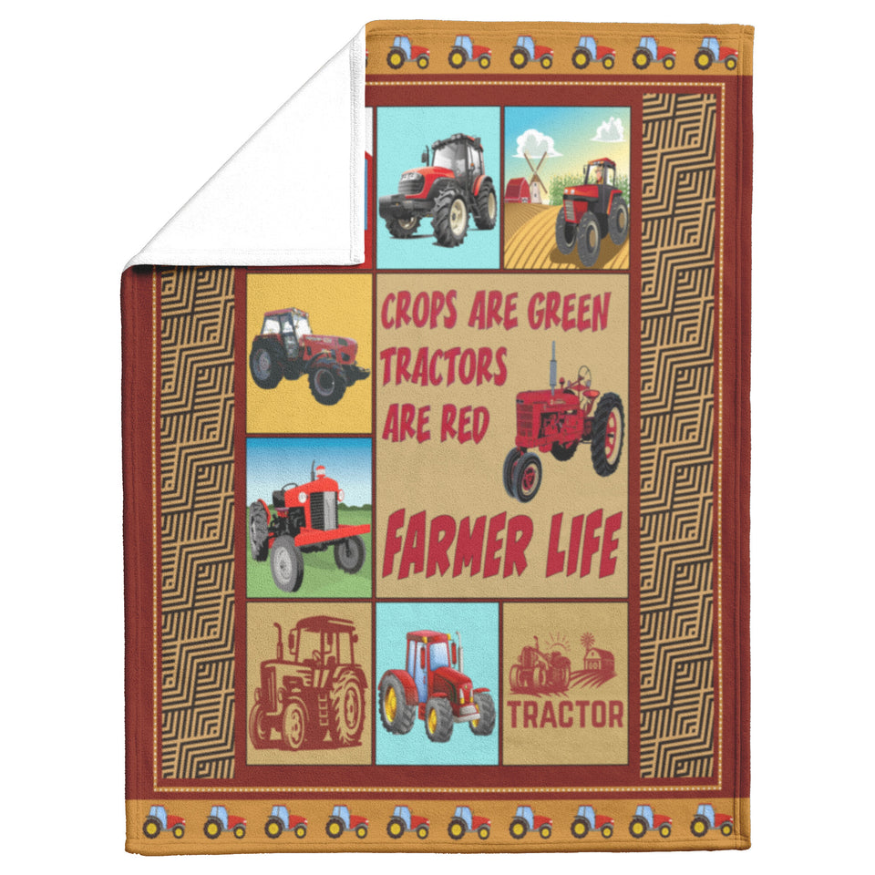Tractor Fleece Blanket - Crops Are Green Tractor Are Red Farmer Life Blanket