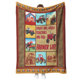 Tractor Fleece Blanket - Crops Are Green Tractor Are Red Farmer Life Blanket