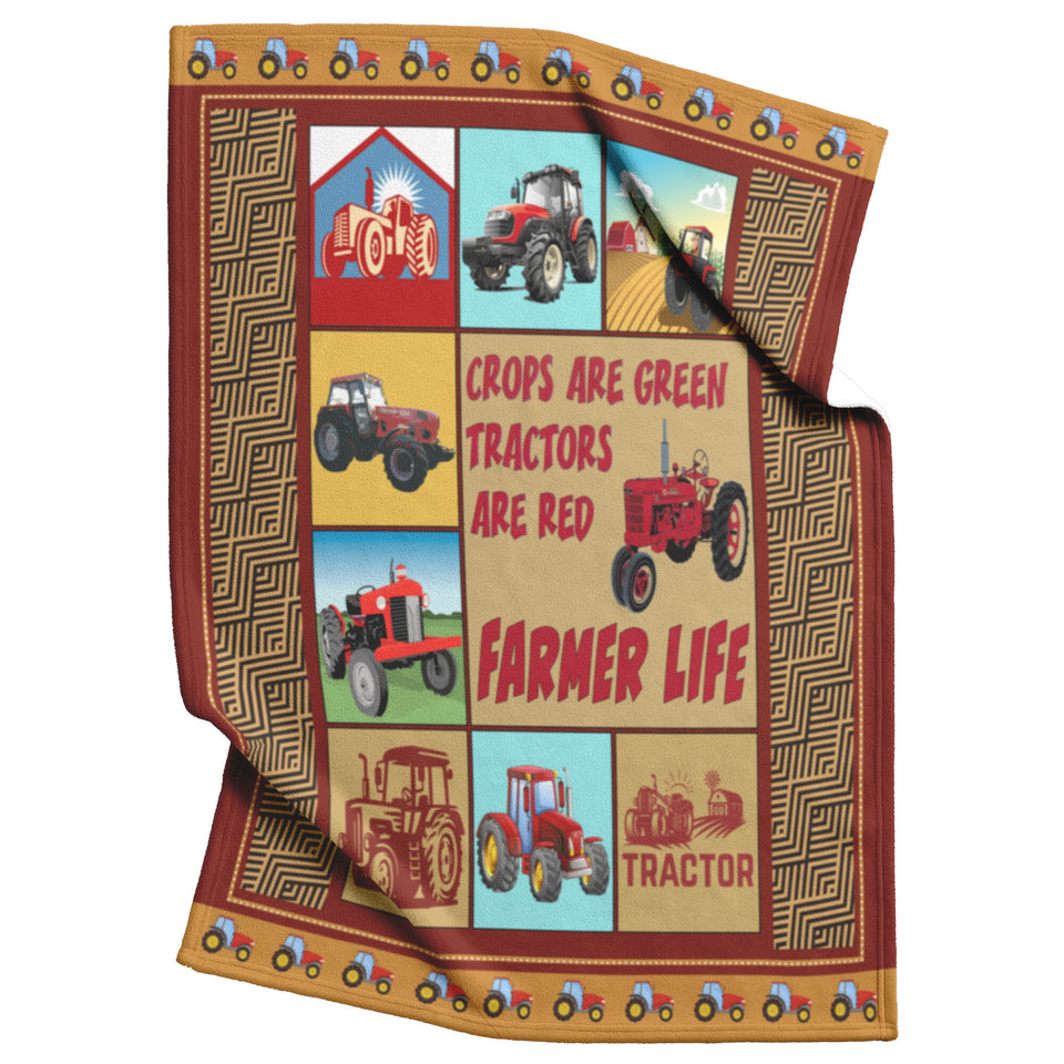 Tractor Fleece Blanket - Crops Are Green Tractor Are Red Farmer Life Blanket