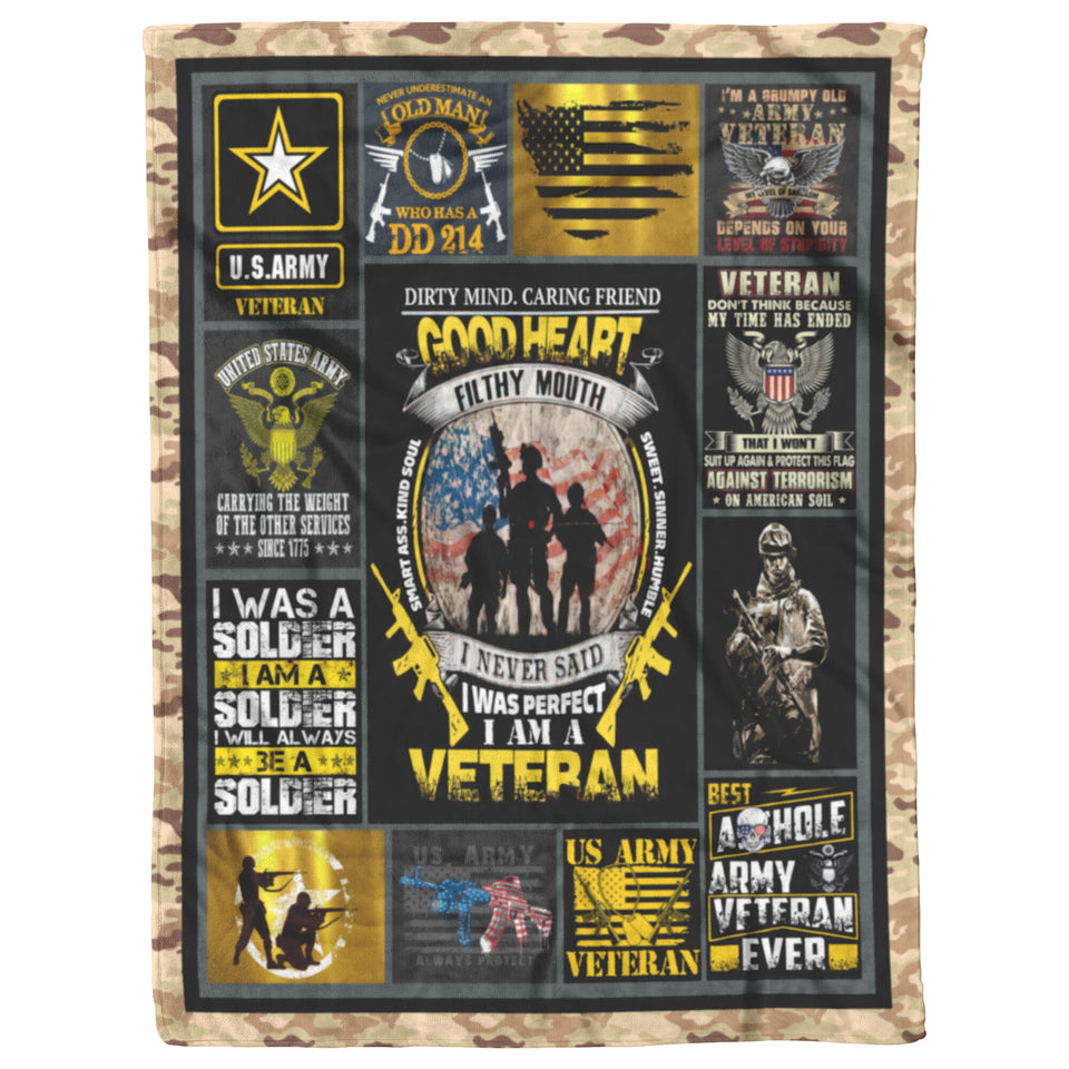 US Army Veteran Blanket, US Army Fleece, Sherpa Blankets Gift Idea