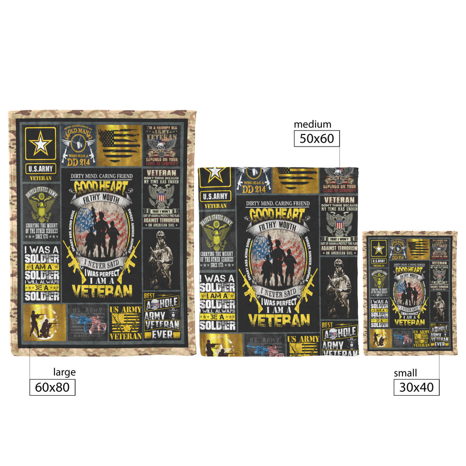 US Army Veteran Blanket, US Army Fleece, Sherpa Blankets Gift Idea