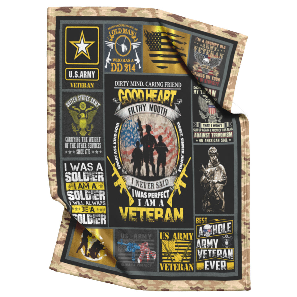 US Army Veteran Blanket, US Army Fleece, Sherpa Blankets Gift Idea
