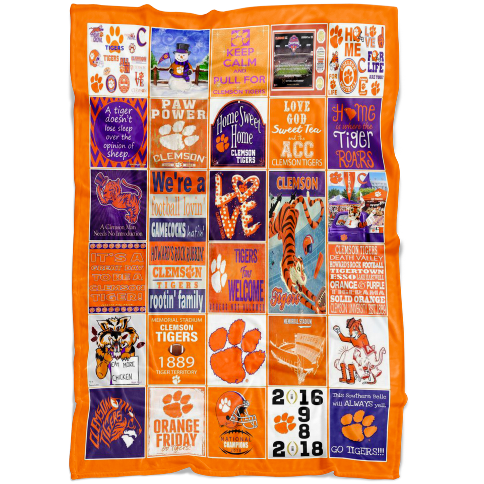 Clemson Tiger Fleece Sherpa Throw Blanket