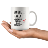 Single Taken Mentally Dating Rias Gremory Coffee Mug, Funny Rias Gremory Cosplay Costume Lover Mug, Ideal Novelty Gift for High School DxD Fans Manga 11oz TL