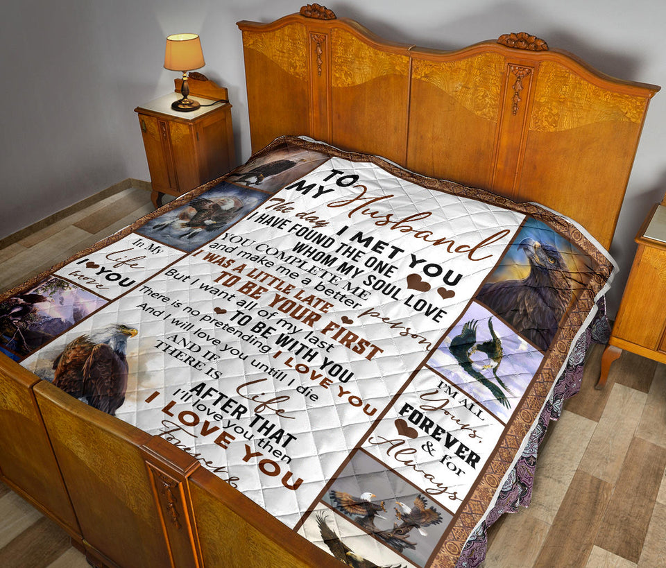 Eagle Quilt, to My Husband Quilt, The Day I Meet You, I Love You, Husband Quilt from Wife, Quilt for Sofa Chair Bed Office Travelling Camping PL