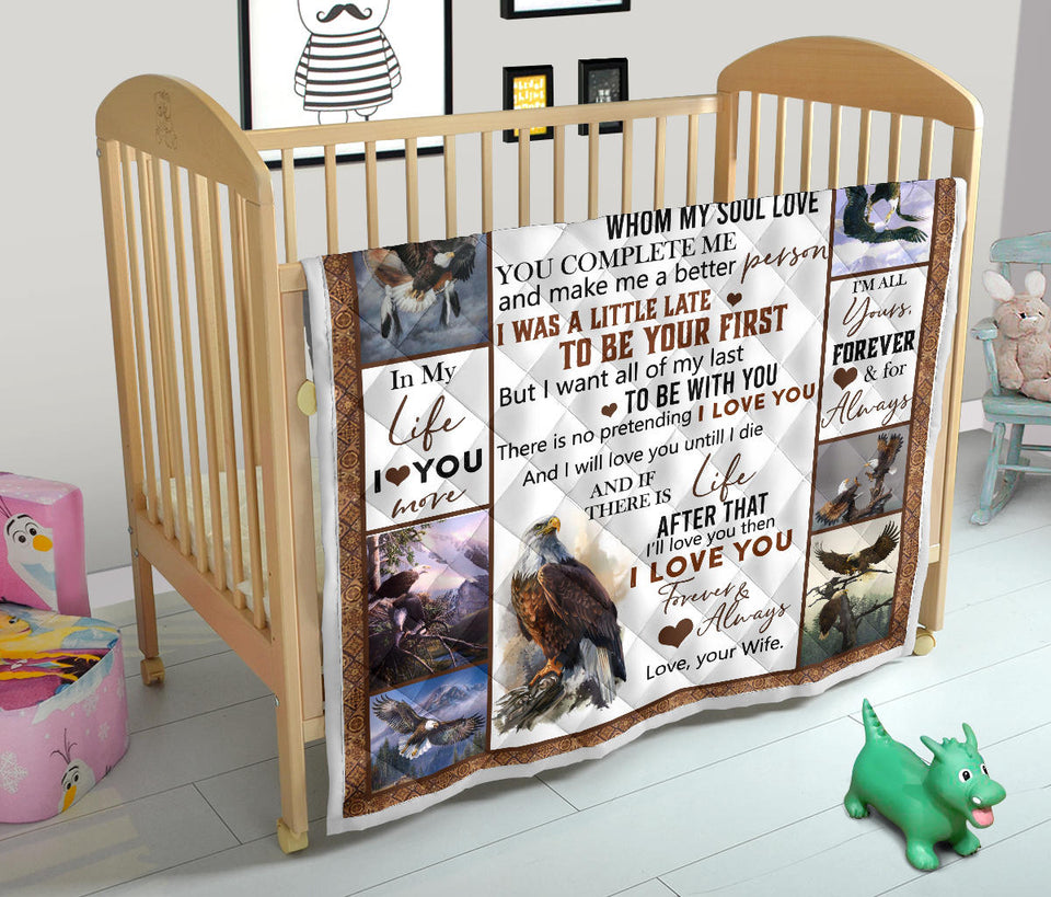 Eagle Quilt, to My Husband Quilt, The Day I Meet You, I Love You, Husband Quilt from Wife, Quilt for Sofa Chair Bed Office Travelling Camping PL