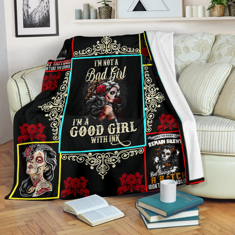 Sugar Skull Blanket Good Girl With Ink Quilt