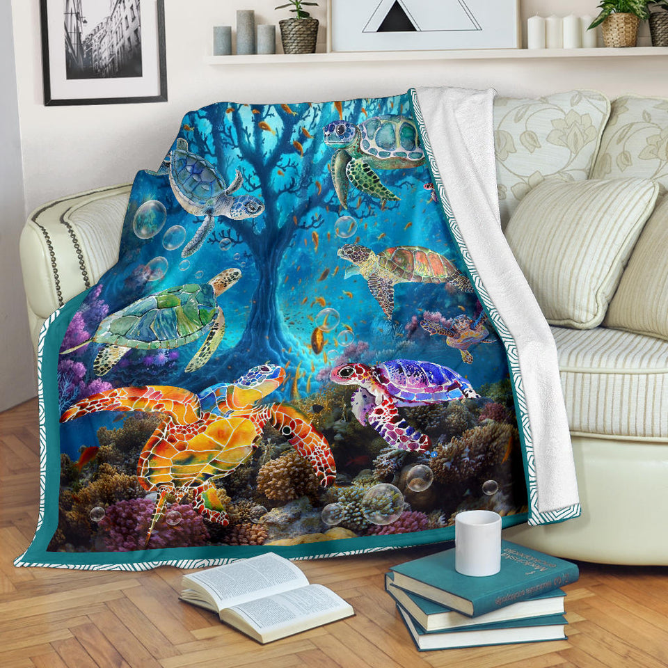 Turtle Swim With The Waves Lover Blanket