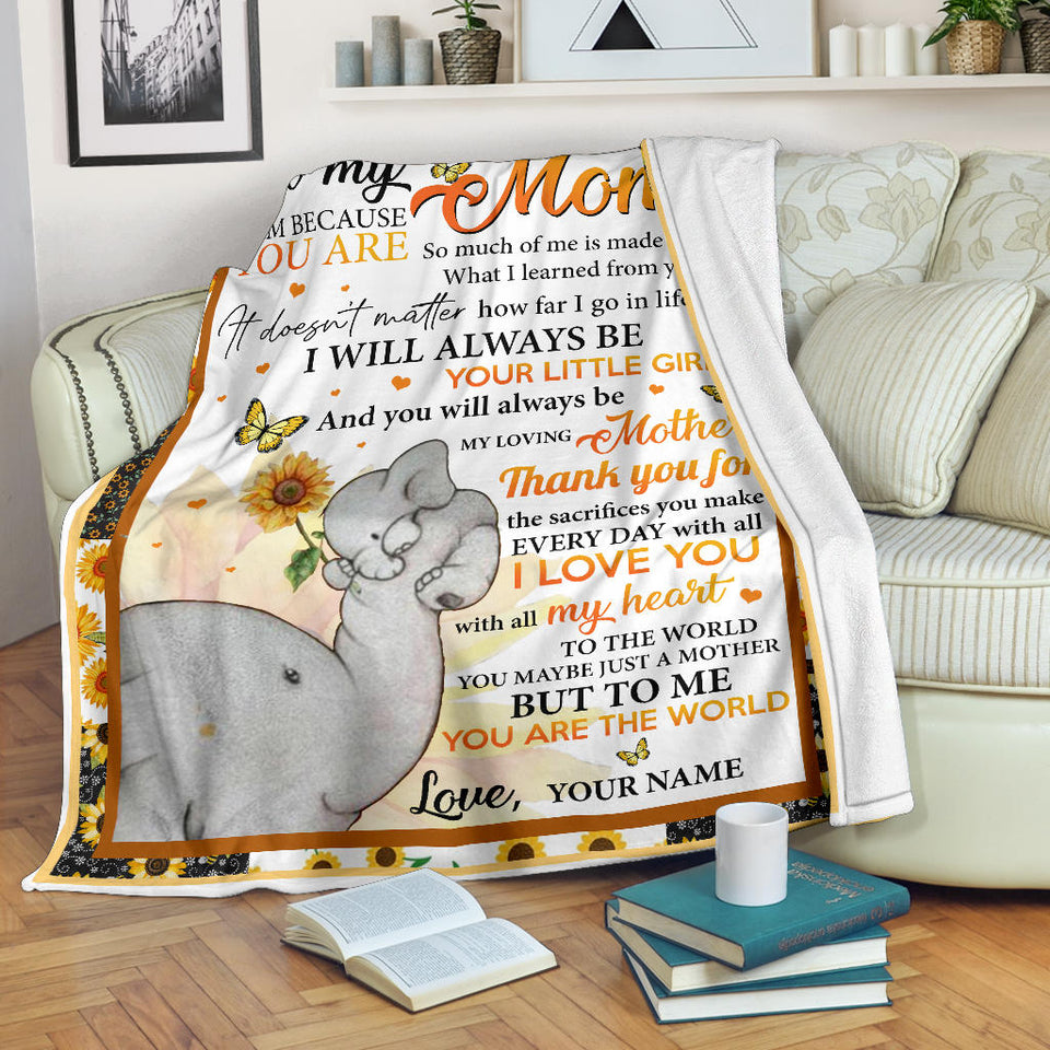 to My Mom I Am Because You are Sunflower Fleece Sherpa Blanket Gift for Mom from Daughter name