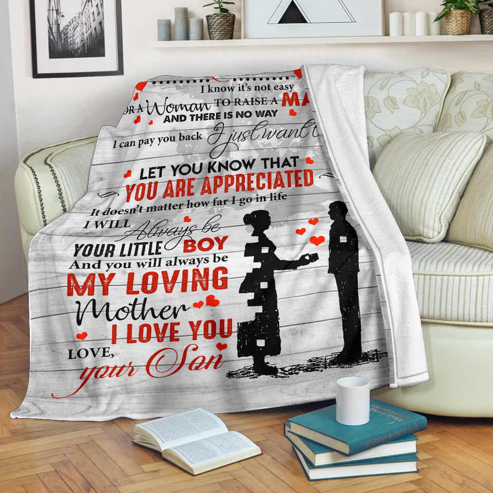 to My MOM Blanket, to My Mom I Know It's Not Easy for A Woman to Raise A Man from Son Fleece Blanket, Mother's Day Gift, Blanket for Mother's Day Gift for Mom Mother - PL