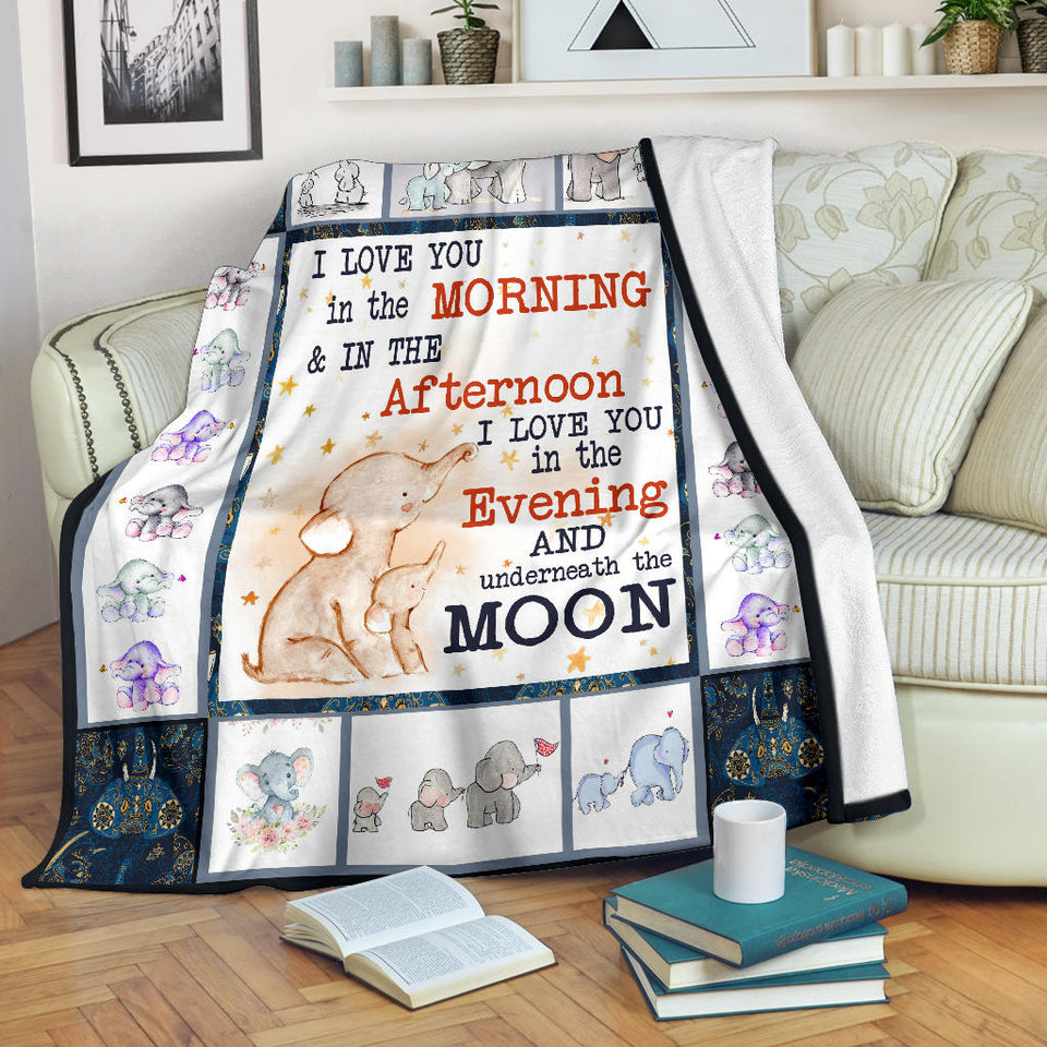 Elephant Blanket I love you in the morning and in the afternoon Quilt copy