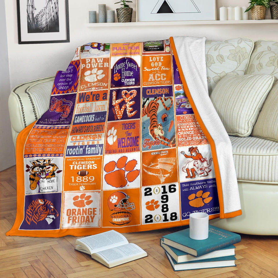 Clemson Tiger Fleece Sherpa Throw Blanket