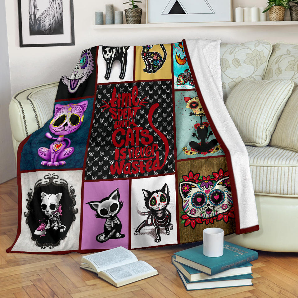 Skull Cat Blanket Cat Kitten Sugar Skull Quilt copy