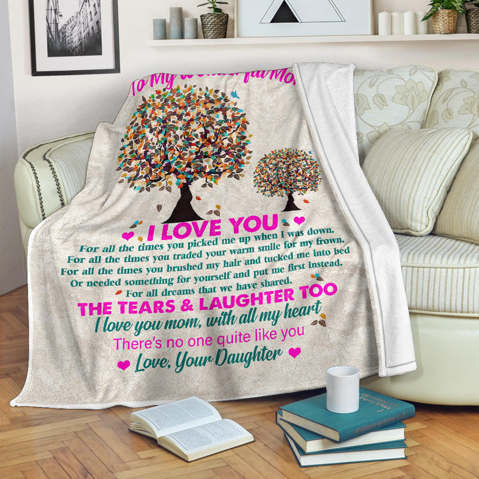 to My Wonderful MOM I Love You 3D Pattern Custom Fleece Photo Blanket Fan Gift for Mom Mother