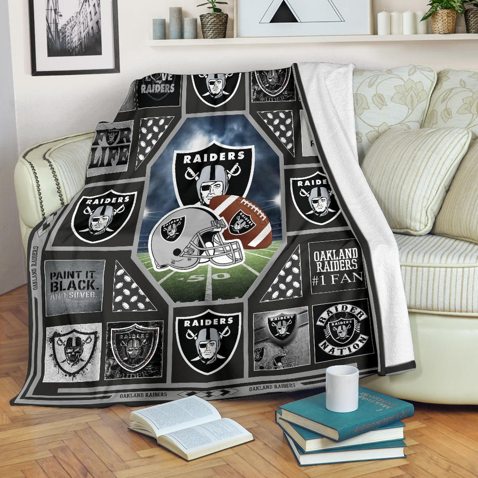 Oakland Raiders Quilt Blanket Fleece Sherpa Throw Blanket